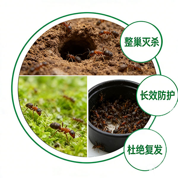 一次处理，整巢灭杀，不只杀表面白蚁，连蚁后、蚁巢一并根除
